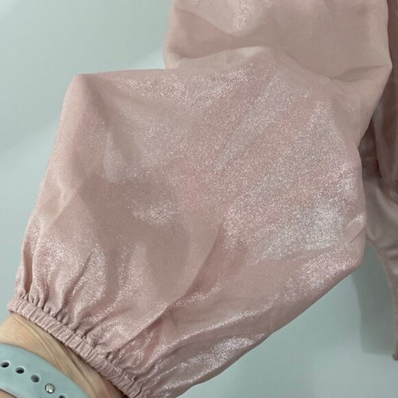 NWT BCBGMaxAzria Rose Pink Shimmer Metallic Surplice Long Sleeve Bodysuit Size L - Picture 10 of 13